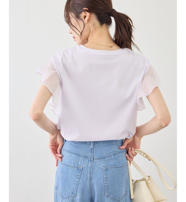 Rope&rsquo;Picnic「【ちゃんと+かわいい保証】70シルケットシアーフリルスリーブトップス/UVケア・接触冷感」|Tシャツ・カットソー|