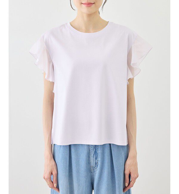 Rope&rsquo;Picnic「【ちゃんと+かわいい保証】70シルケットシアーフリルスリーブトップス/UVケア・接触冷感」|Tシャツ・カットソー|