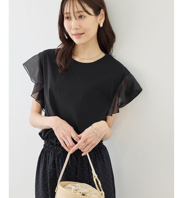 Rope&rsquo;Picnic「【ちゃんと+かわいい保証】70シルケットシアーフリルスリーブトップス/UVケア・接触冷感」|Tシャツ・カットソー|