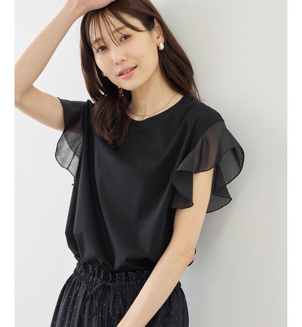 Rope&rsquo;Picnic「【ちゃんと+かわいい保証】70シルケットシアーフリルスリーブトップス/UVケア・接触冷感」|Tシャツ・カットソー|