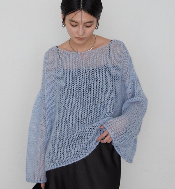  「≪好評につき再登場/洗える≫【earthy_/アーシー】シアーハンドライクニット」|ニット・セーター|ブルー