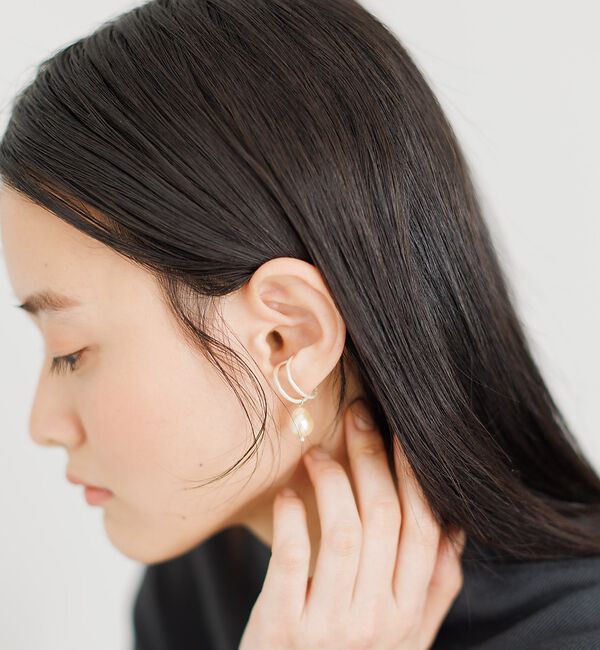 collex「【Ljud/ユード】ガラスドロップパールクロスイヤカフ」|ピアス|
