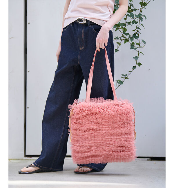 Rouge vif「【Ampersand / アンパサンド】Tulle frill bag/ME-2」|トートバッグ|