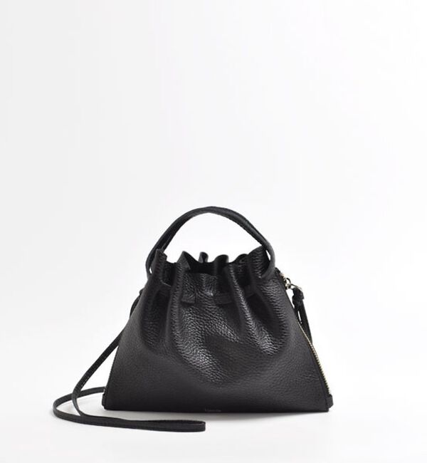 Rouge vif「【blancle/ブランクレ】レザーギャザー2WAYバッグ/S.LEATHER」|ショルダー・メッセンジャー|ブラック