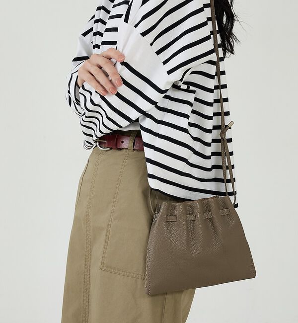 Rouge vif「【blancle/ブランクレ】レザーギャザー2WAYバッグ/S.LEATHER」|ショルダー・メッセンジャー|グレージュ