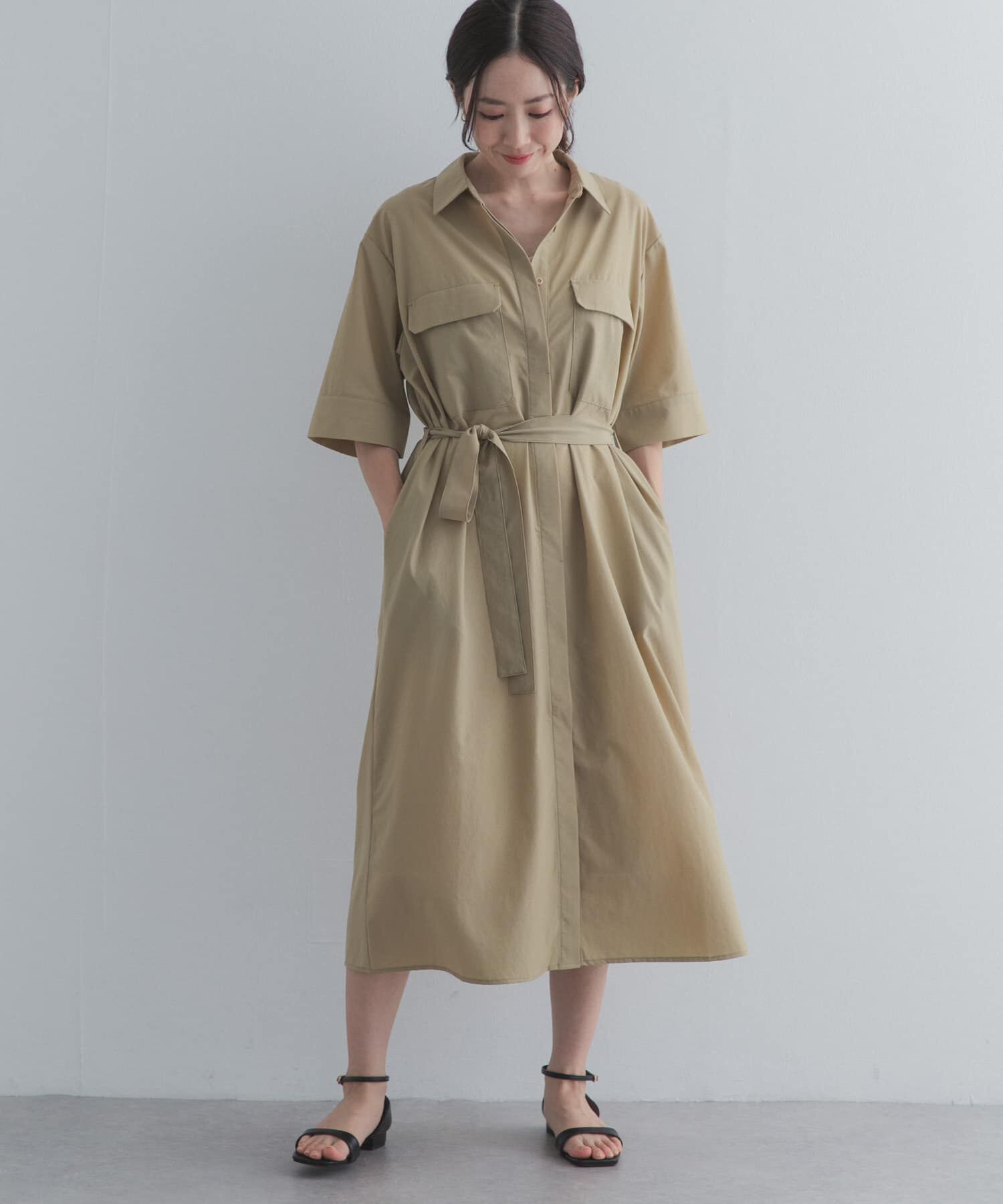 URBAN RESEARCH DOORS「『接触冷感/UVカット/マシンウォッシャブル』ワークシャツワンピース」|ワンピース|