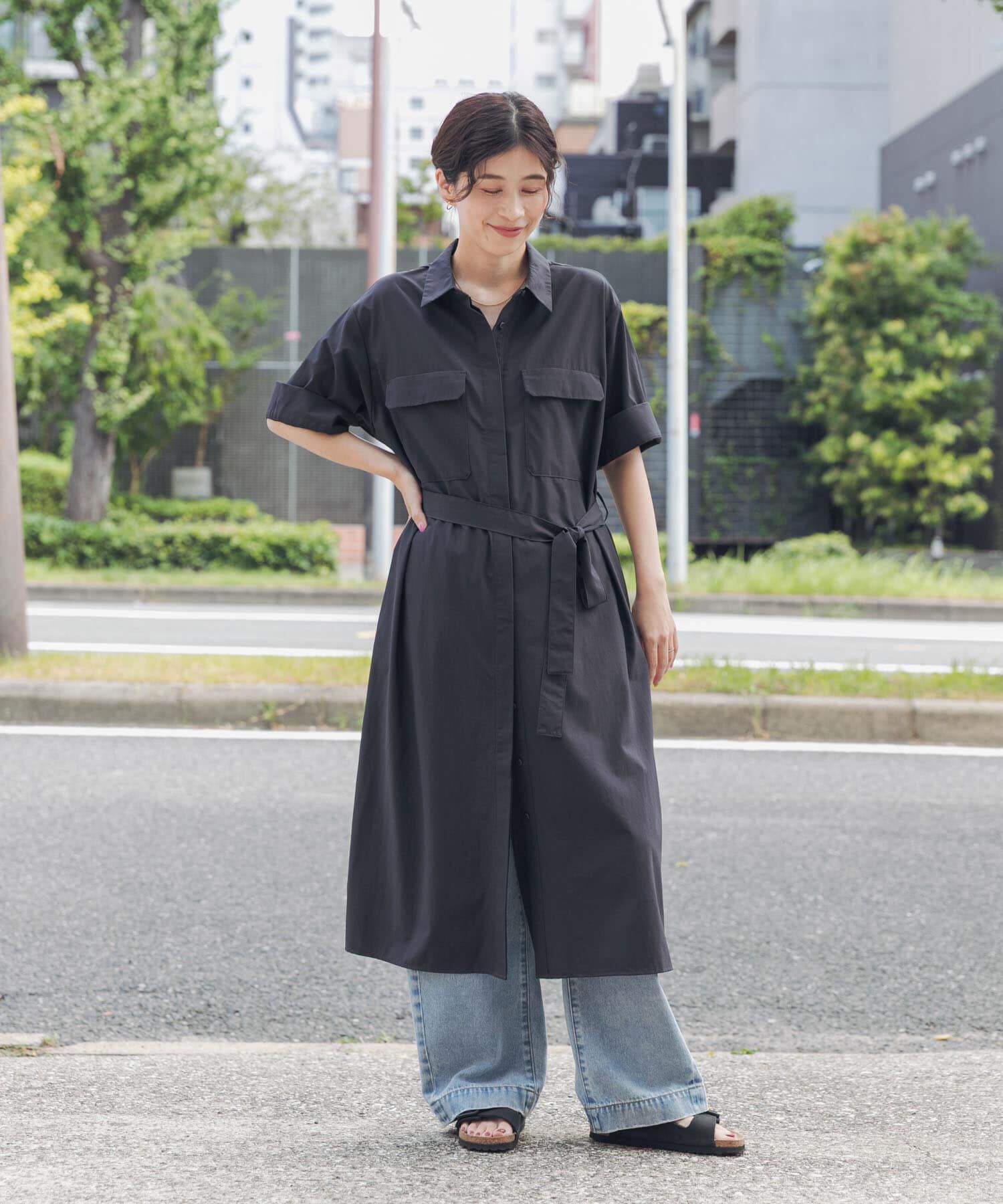 URBAN RESEARCH DOORS「『接触冷感/UVカット/マシンウォッシャブル』ワークシャツワンピース」|ワンピース|
