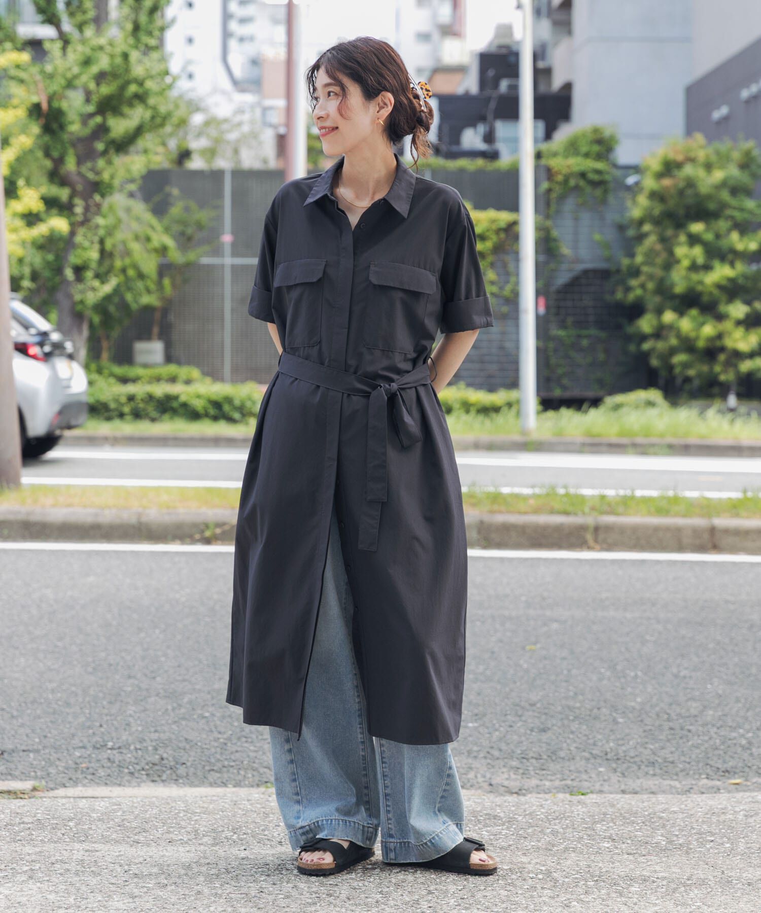 URBAN RESEARCH DOORS「『接触冷感/UVカット/マシンウォッシャブル』ワークシャツワンピース」|ワンピース|