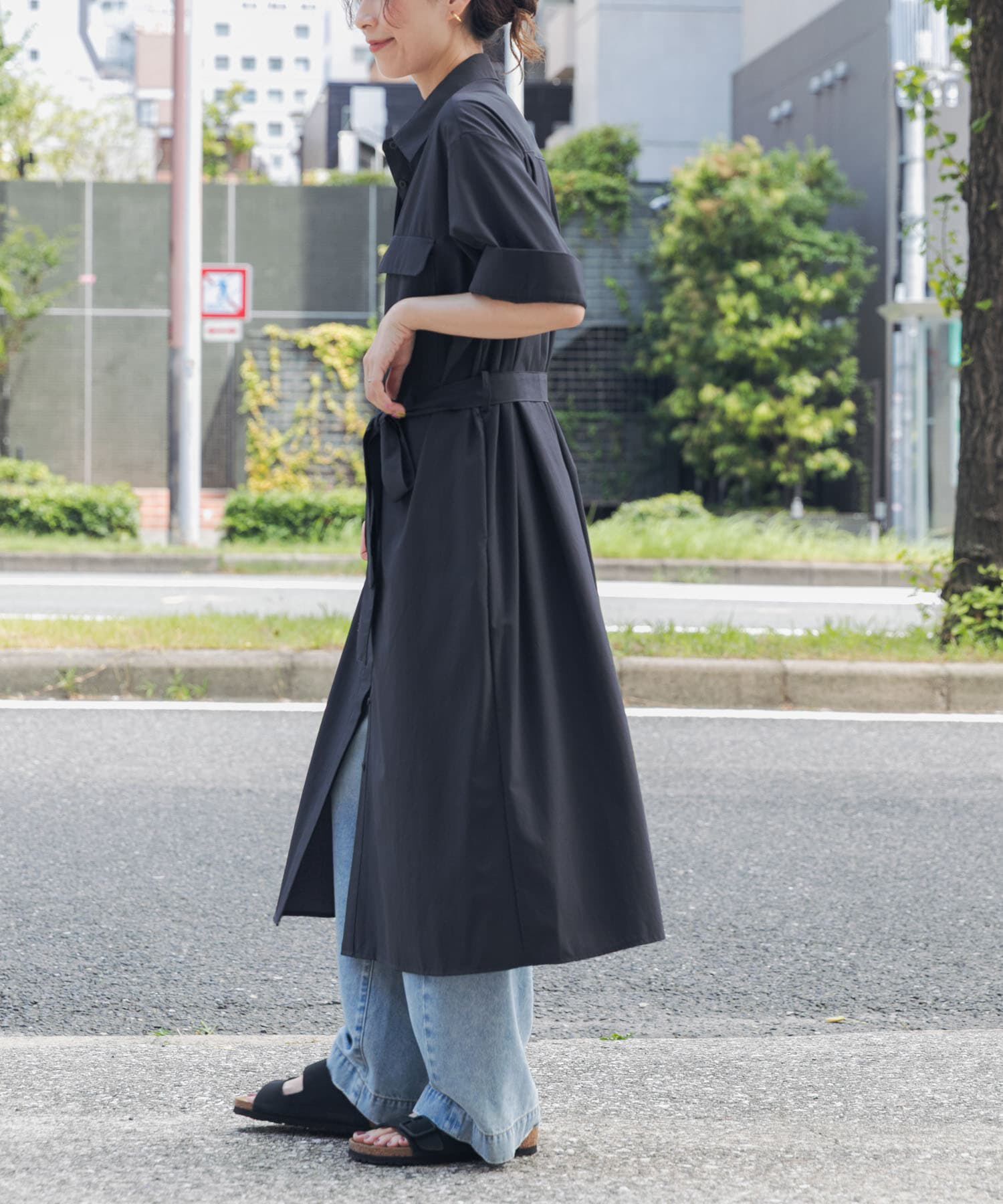 URBAN RESEARCH DOORS「『接触冷感/UVカット/マシンウォッシャブル』ワークシャツワンピース」|ワンピース|