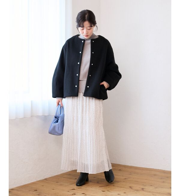  「ノーカラーコクーンミドルコート」|ノーカラーコート|