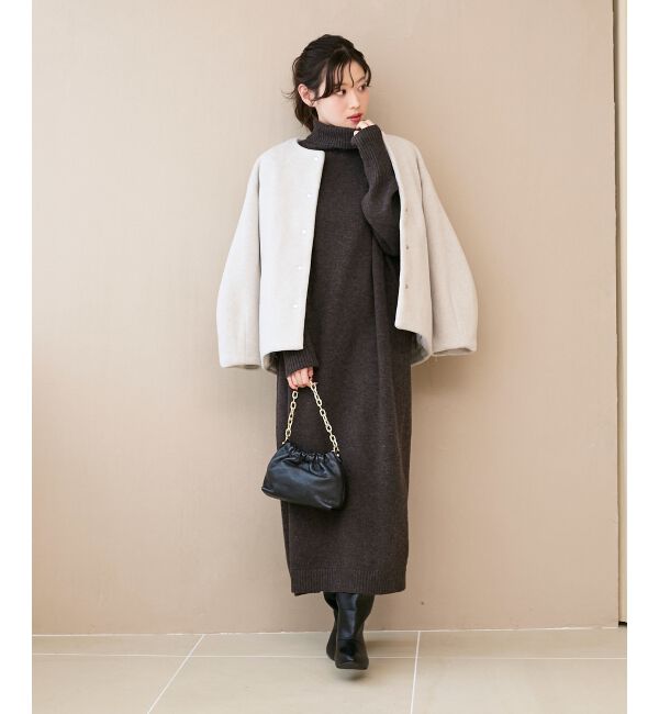  「ノーカラーコクーンミドルコート」|ノーカラーコート|