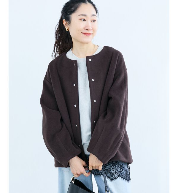 「ノーカラーコクーンミドルコート」|ノーカラーコート|