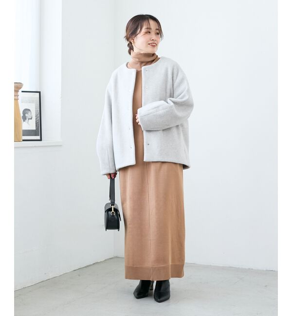  「ノーカラーコクーンミドルコート」|ノーカラーコート|