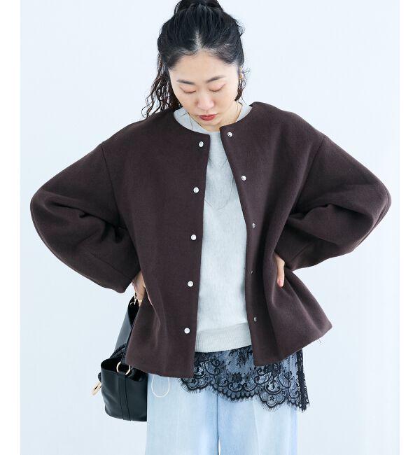  「ノーカラーコクーンミドルコート」|ノーカラーコート|