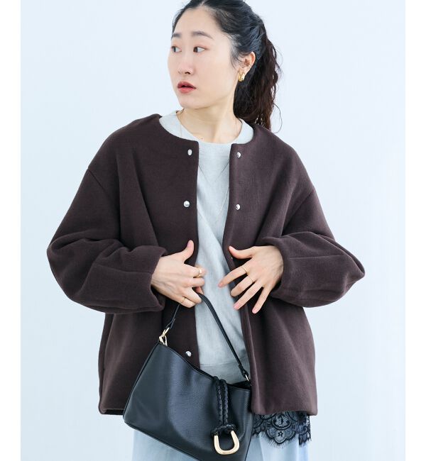  「ノーカラーコクーンミドルコート」|ノーカラーコート|