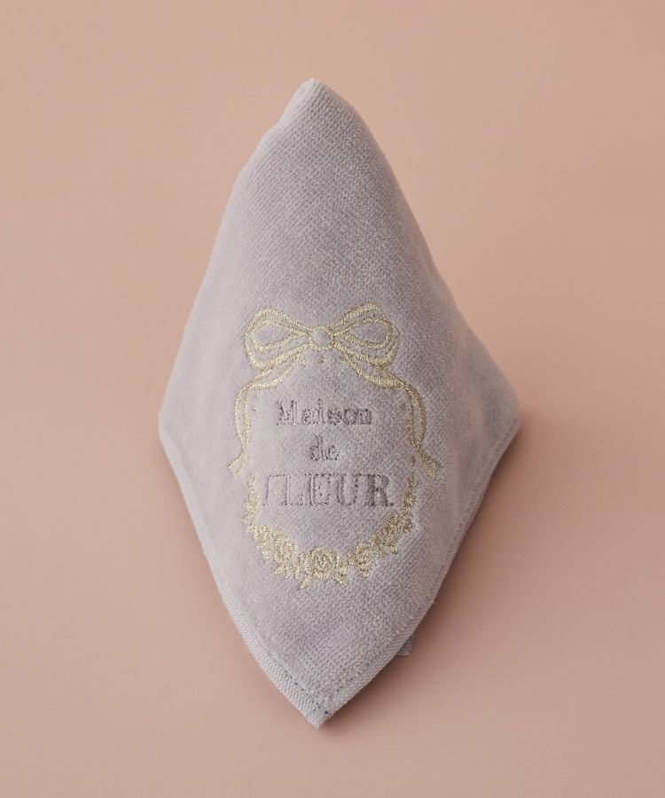 Maison de FLEUR「リボンフレーム刺繍タオルハンカチ」|ハンカチ|ラベンダー