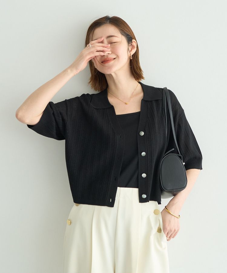 YECCA VECCA「ストライプメッシュニットカーディガン」|カーディガン|Black