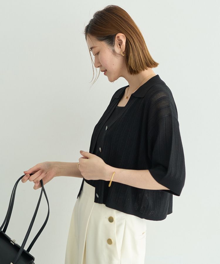 YECCA VECCA「ストライプメッシュニットカーディガン」|カーディガン|
