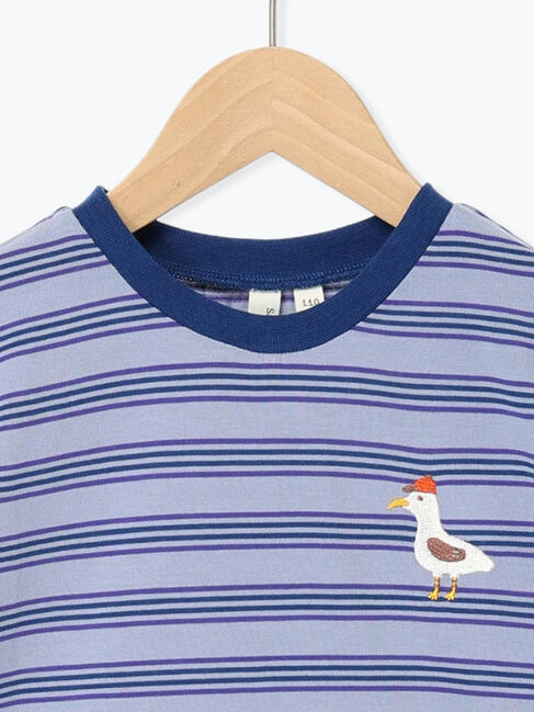 Samansa Mos2 Lagom「【吸水速乾】マルチボーダーカモメ刺繍Tシャツ」|Tシャツ・カットソー|