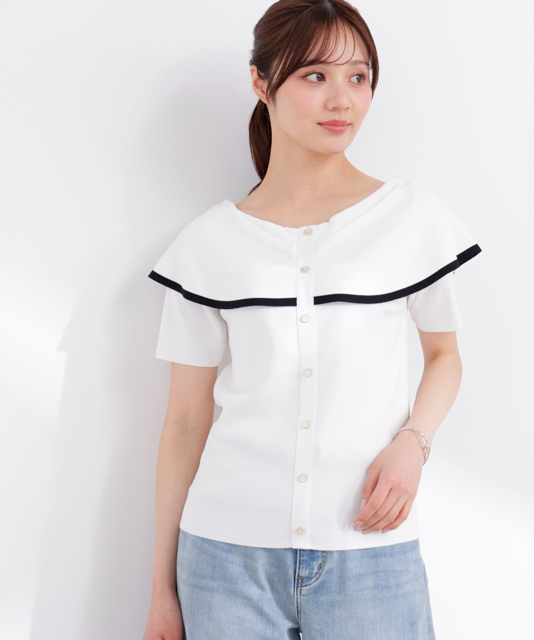 PROPORTION BODY DRESSING「トリムラインケープニットトップス 26SS」|ニット・セーター|