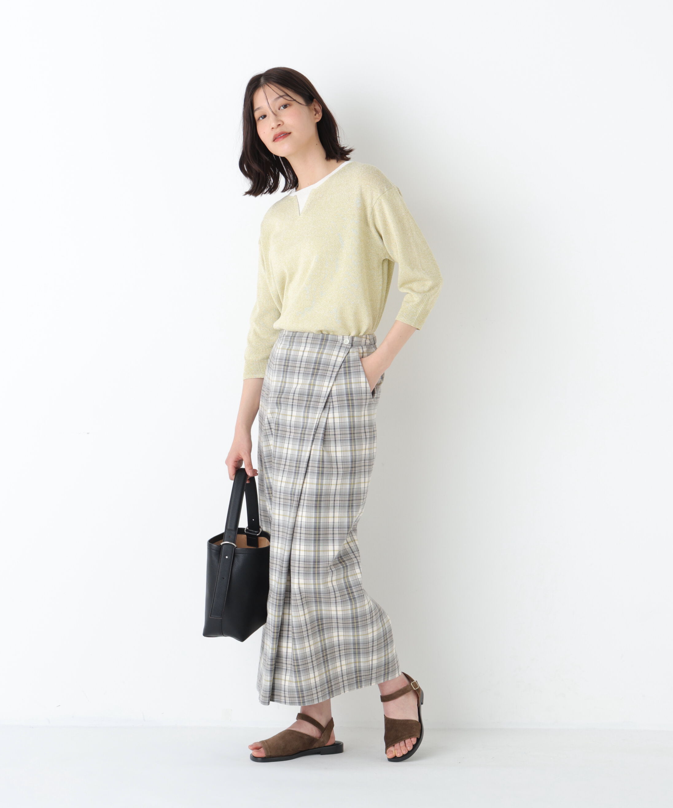  「◆《名品 / 洗える》　ペーパーヤーンクルーネックプルオーバー」|ニット・セーター|