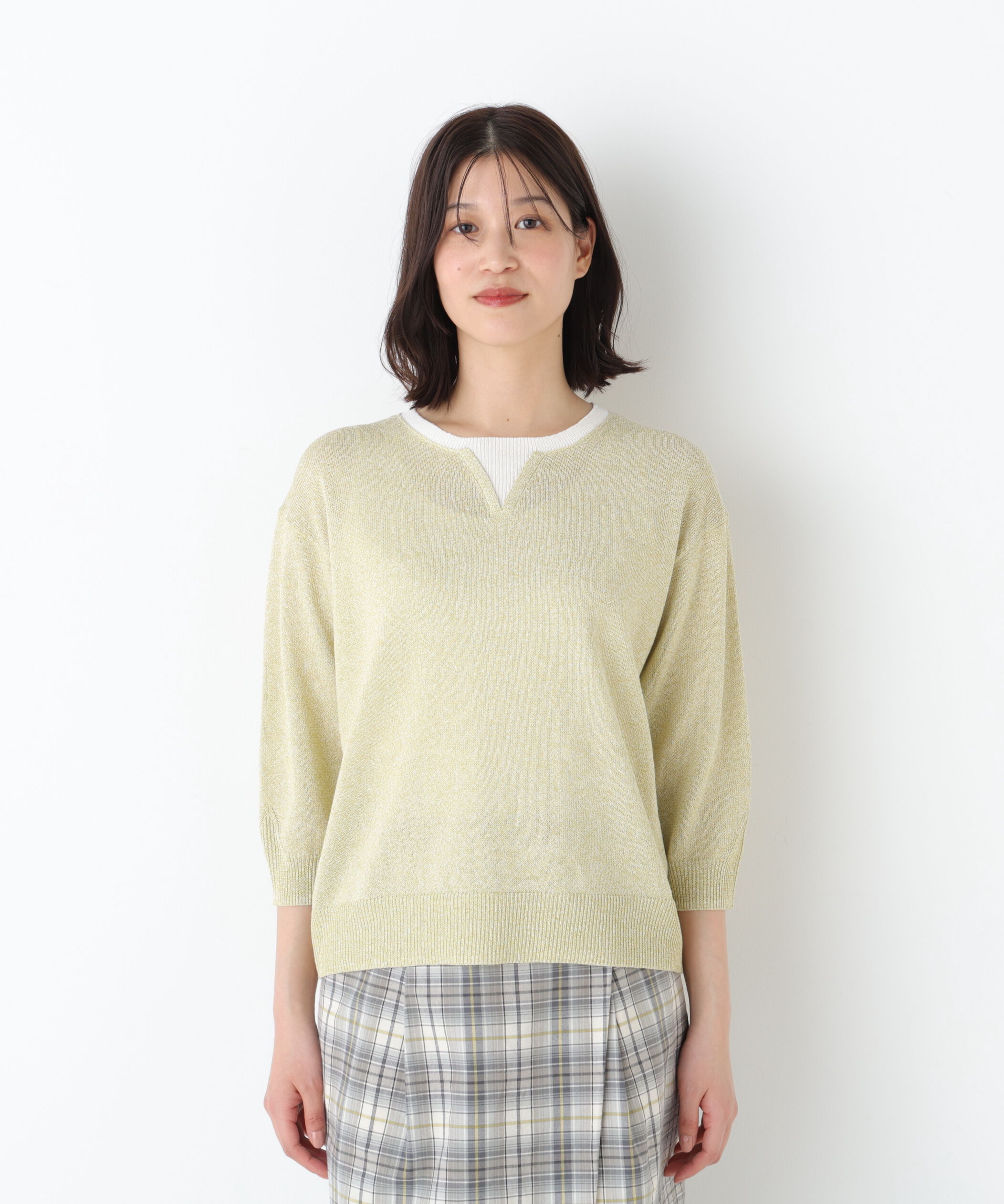  「◆《名品 / 洗える》　ペーパーヤーンクルーネックプルオーバー」|ニット・セーター|