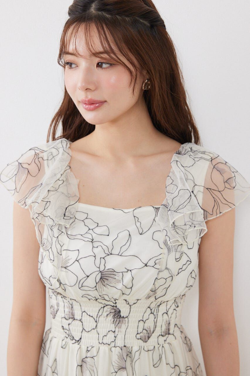 rienda「26エンブロイダリーチュールフレアスリーブワンピース」|ワンピース|