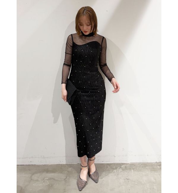LAGUNAMOON「LADYパールドットベロアワンピース」|ドレス|