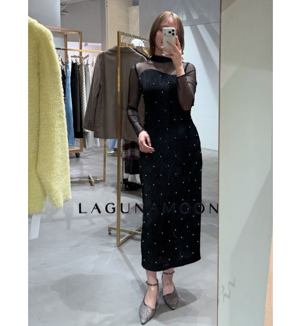 LAGUNAMOON「LADYパールドットベロアワンピース」|ドレス|