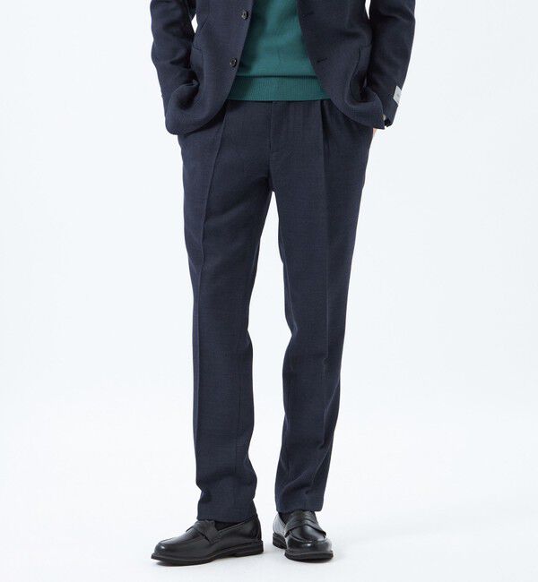 MACKINTOSH PHILOSOPHY「【WEB&一部店舗限定】テーラードジャージーワンタックテーパードパンツ REDA へリンボンストレッチ」|スラックス|ネイビー
