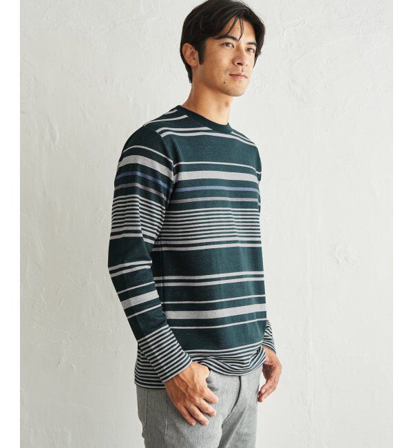 ikka「ダブルジャガードパネルボーダーロンＴ」|Tシャツ・カットソー|