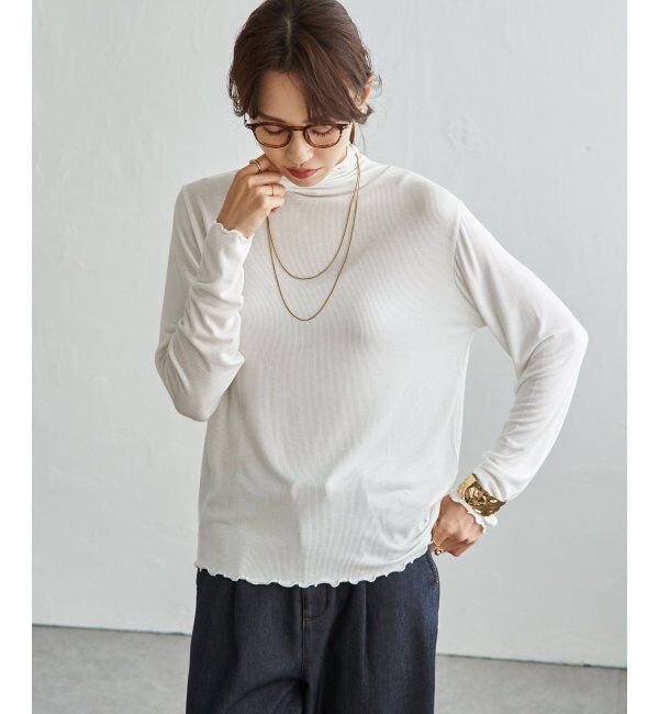 ikka「ハイネックテレコ長袖プルオーバー」|Tシャツ・カットソー|オフホワイト