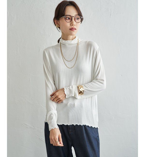 ikka「ハイネックテレコ長袖プルオーバー」|Tシャツ・カットソー|