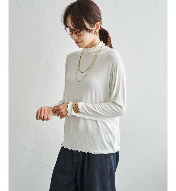 ikka「ハイネックテレコ長袖プルオーバー」|Tシャツ・カットソー|