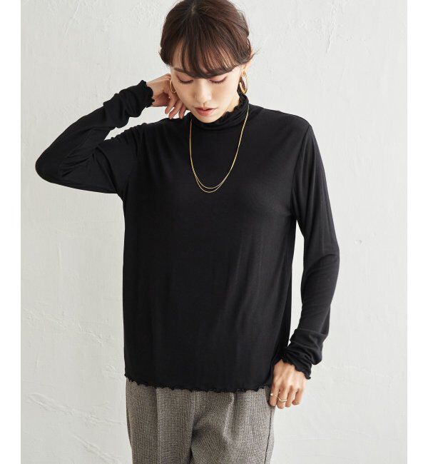ikka「ハイネックテレコ長袖プルオーバー」|Tシャツ・カットソー|