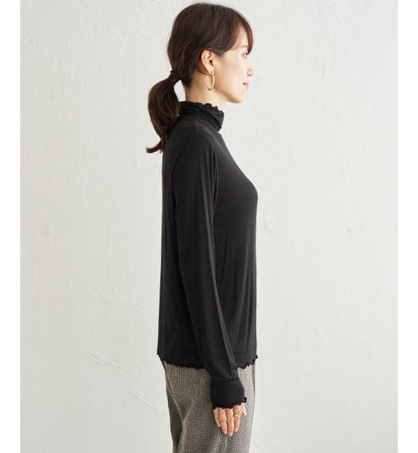ikka「ハイネックテレコ長袖プルオーバー」|Tシャツ・カットソー|