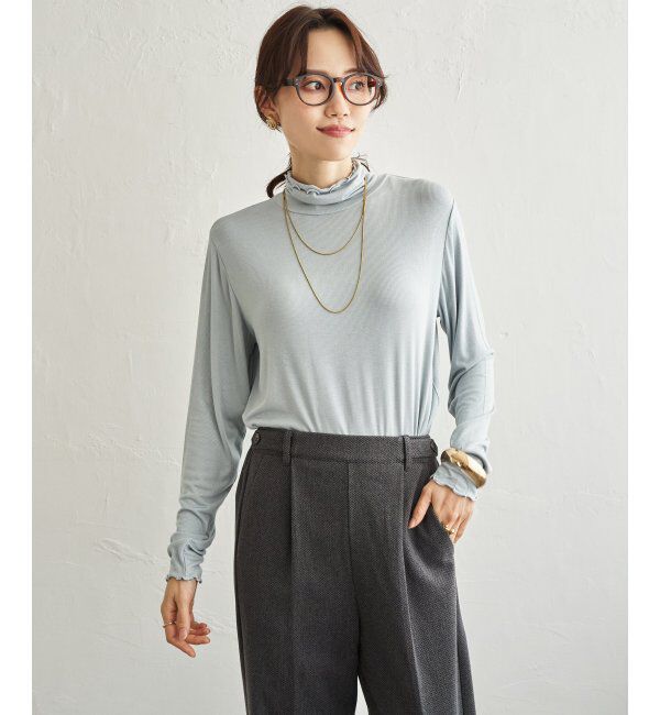 ikka「ハイネックテレコ長袖プルオーバー」|Tシャツ・カットソー|