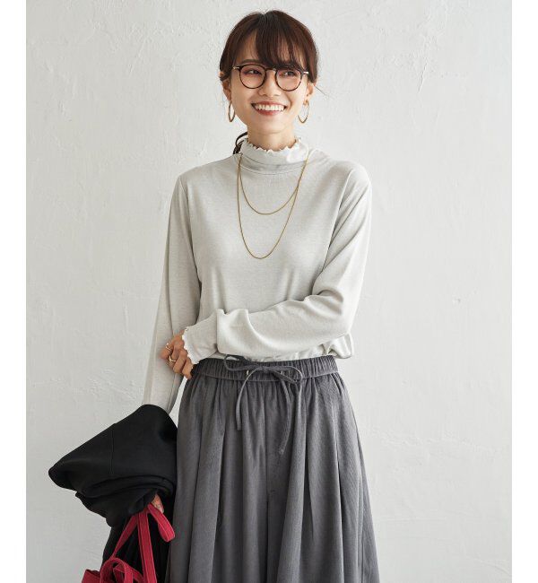 ikka「ハイネックテレコ長袖プルオーバー」|Tシャツ・カットソー|シルバー