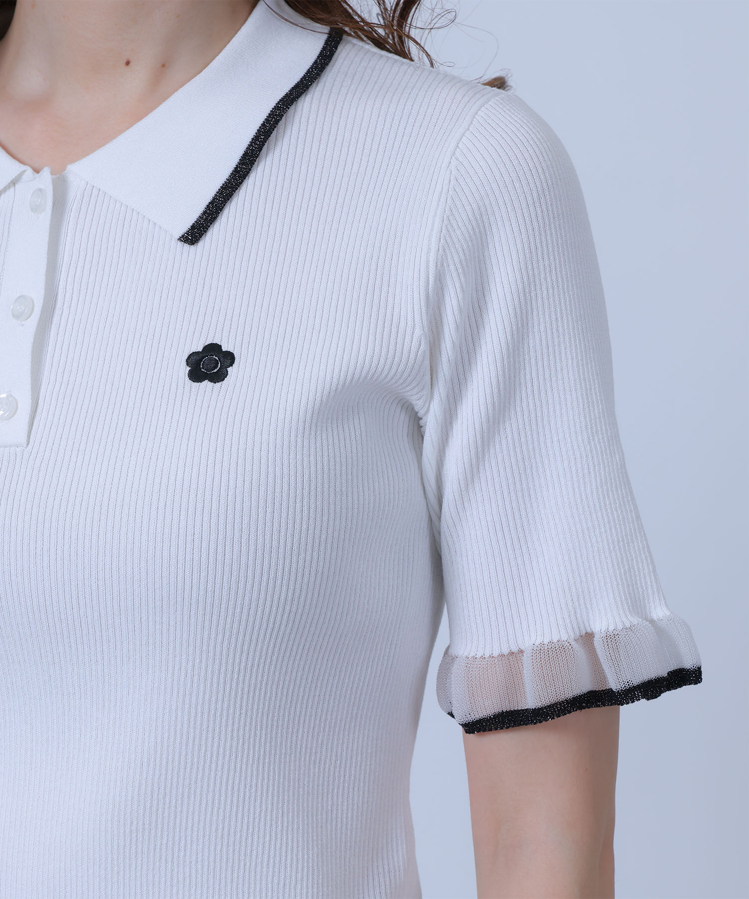 MARY QUANT「フリルニットポロ プルオーバー」|ポロシャツ|