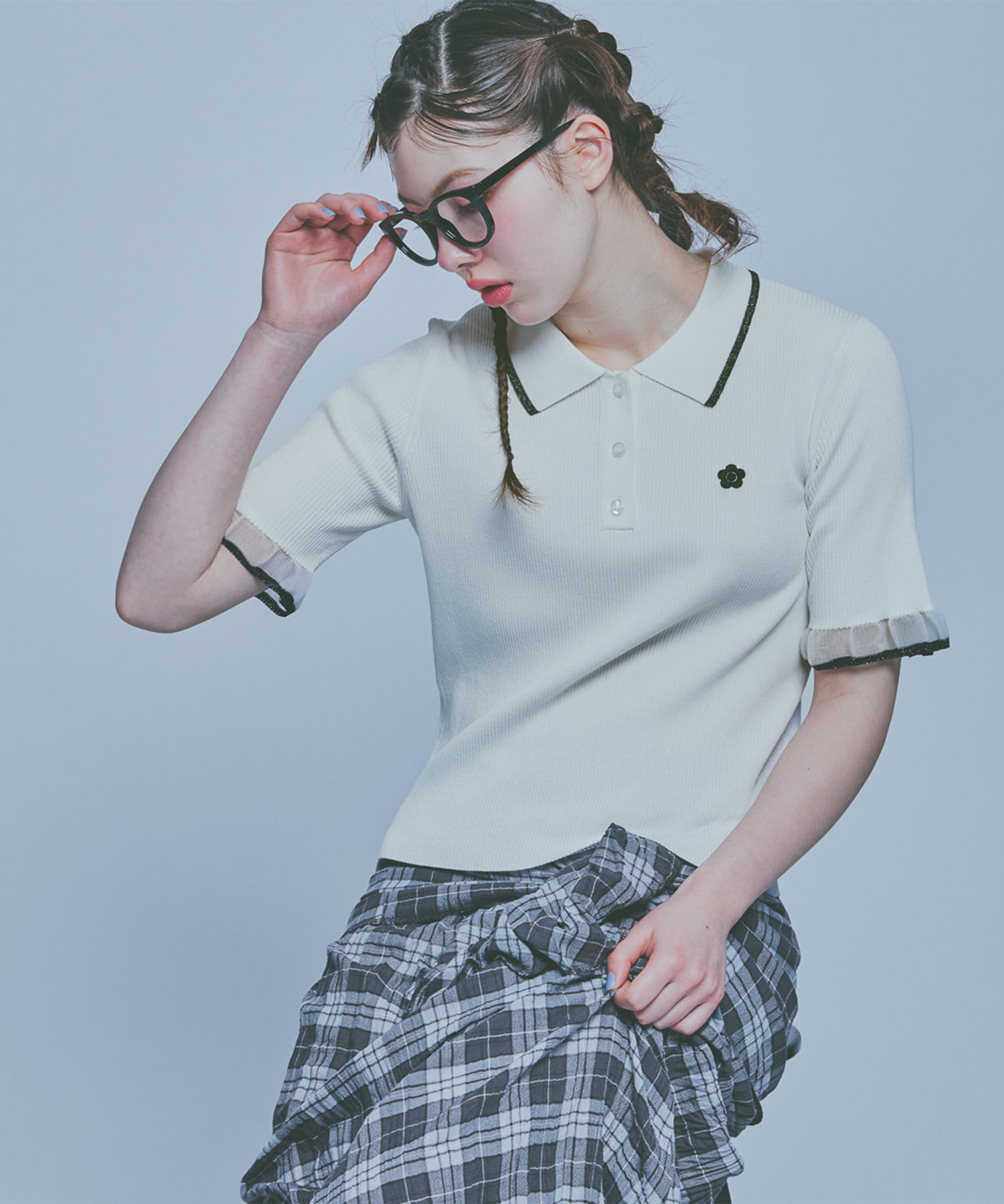 MARY QUANT「フリルニットポロ プルオーバー」|ポロシャツ|