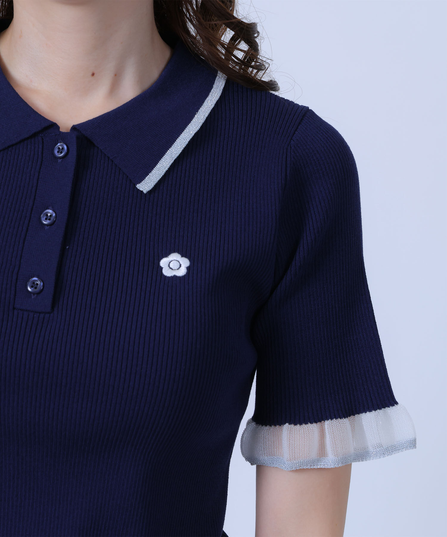 MARY QUANT「フリルニットポロ プルオーバー」|ポロシャツ|