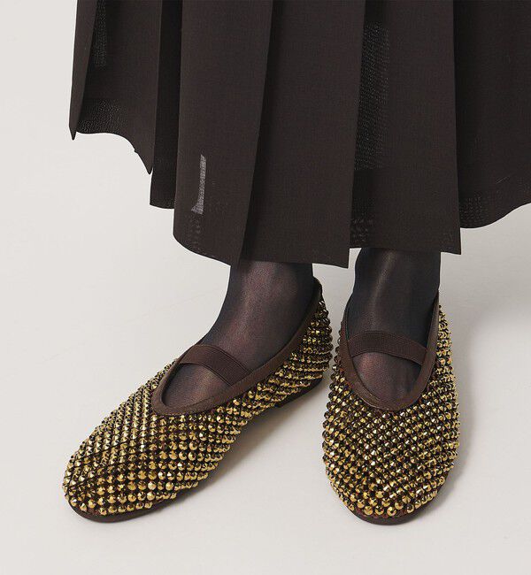 UNITED ARROWS「メッシュ ビジュー フラットシューズ」|バレエシューズ|DK.BROWN