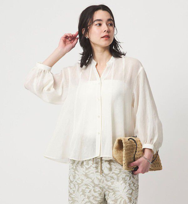 UNITED ARROWS green label relaxing「ラミーライク マチフレア ロングスリーブ ブラウス 通気性」|シャツ・ブラウス|OFF WHITE