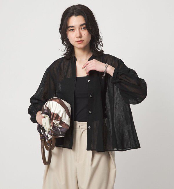 UNITED ARROWS green label relaxing「ラミーライク マチフレア ロングスリーブ ブラウス 通気性」|シャツ・ブラウス|BLACK