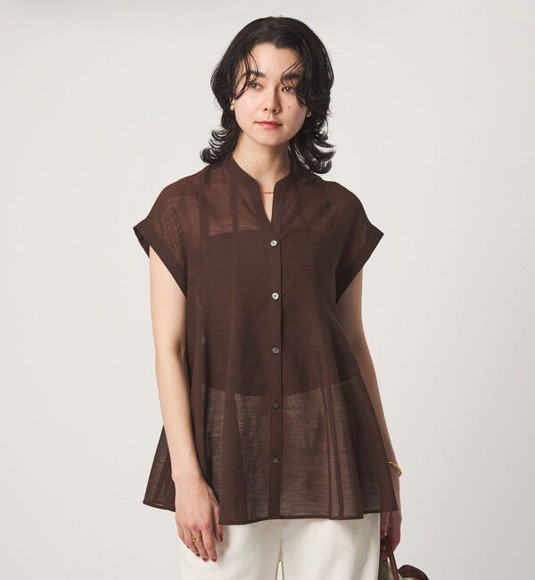UNITED ARROWS green label relaxing「ラミーライク マチフレア ショートスリーブ ブラウス 通気性」|シャツ・ブラウス|DK.BROWN