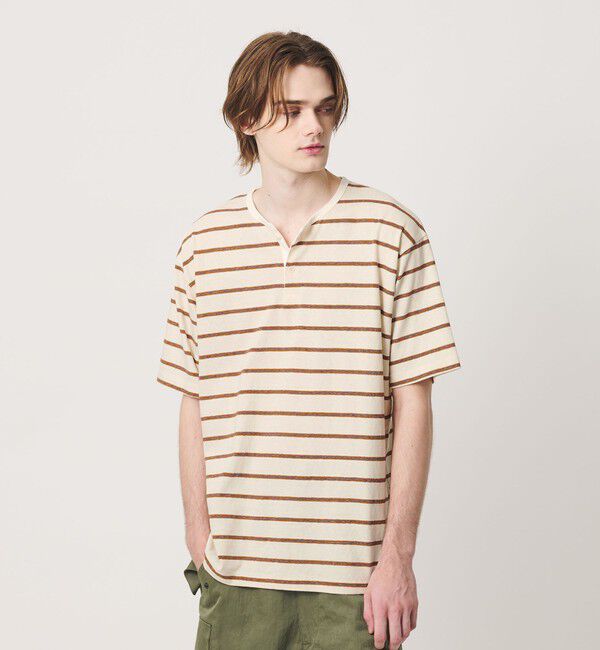 California General Store「＜CGS.＞マルチ ボーダー ヘンリーネック Tシャツ」|Tシャツ・カットソー|OFF WHITE