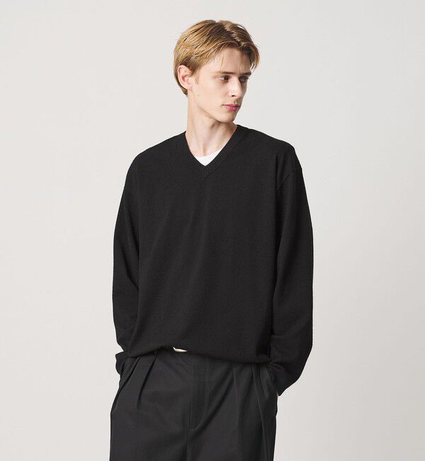 BEAUTY&YOUTH UNITED ARROWS「KNITEE フェザー コットン Vネック ニット Tシャツ ウォッシャブル」|ニット・セーター|