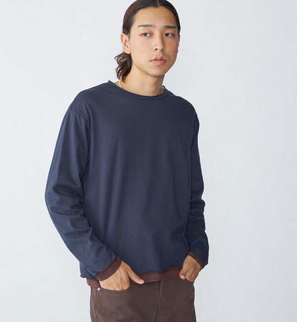 SHIPS「City Ambient Products: カットオフ リバーシブル ロングスリーブTシャツ(ロンT)」|Tシャツ・カットソー|ネイビー