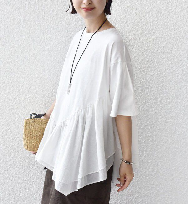 SHIPS for women「【WEB限定】〈手洗い可能〉ランダム ギャザー ドッキング TEE」|Tシャツ・カットソー|オフホワイト