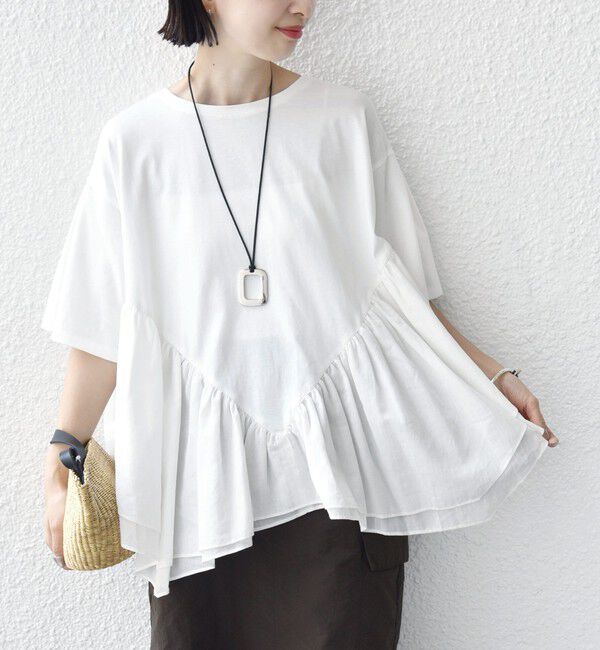 SHIPS for women「【WEB限定】〈手洗い可能〉ランダム ギャザー ドッキング TEE」|Tシャツ・カットソー|